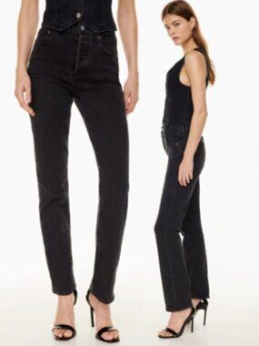 Aritzia Denim Forum Arlo High Rise Straight Jeans Organic Cotton 29 Charcoal